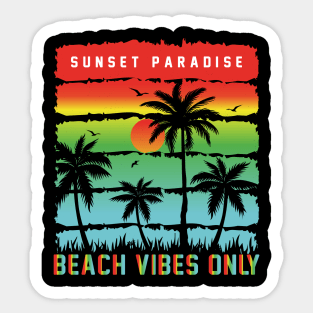 Vintage Retro Style Waves Sunset Paradise Beach Vibes Only Sticker